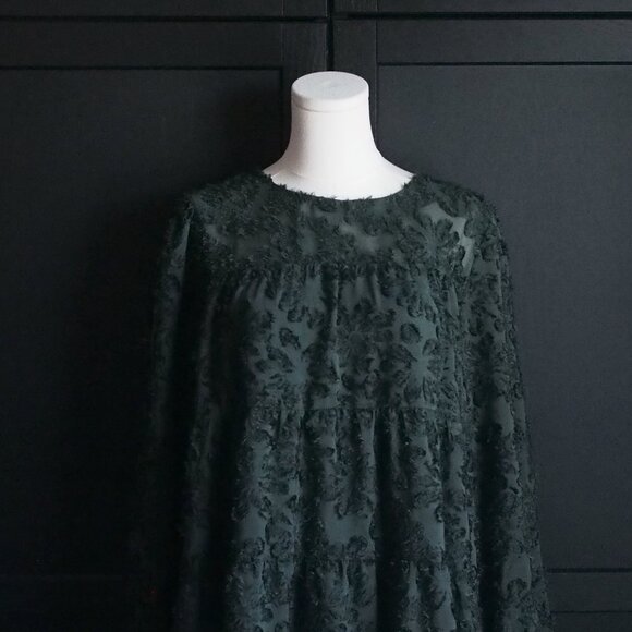 Icone (by Simons) | Jacquard Floral Dress in Forest Green - Picture 3 of 5